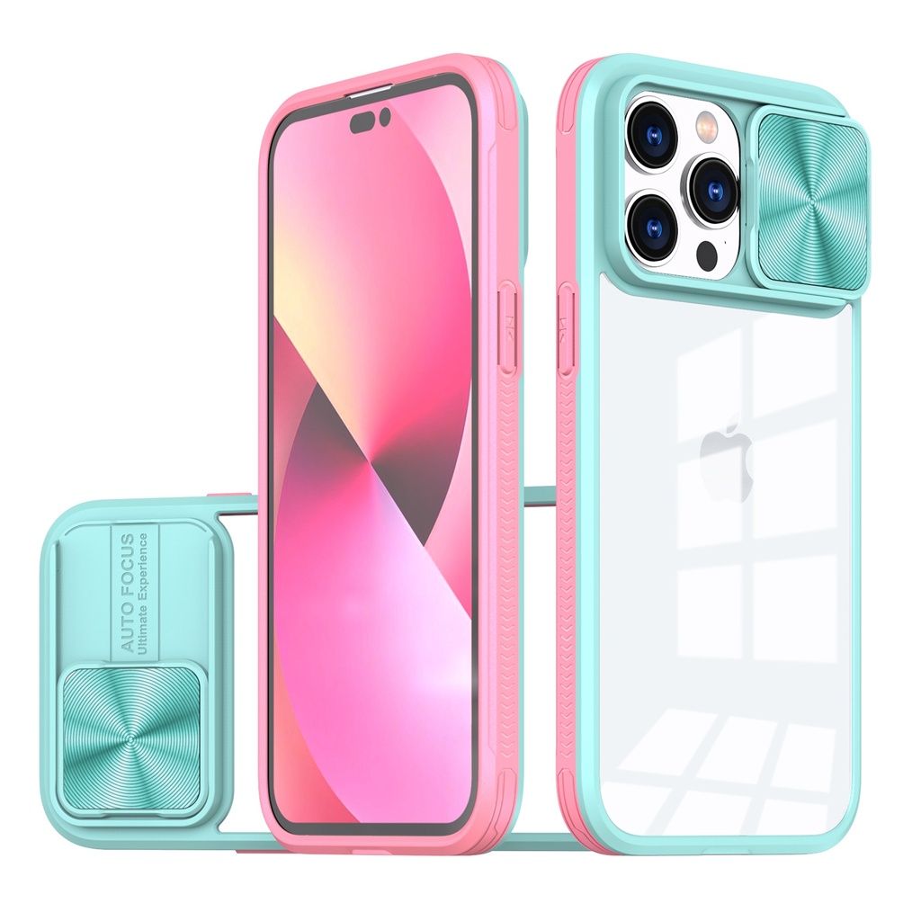 iPhone 14 PRO MAX 6.7" Fusion Transparent Clear Hybrid Case Cover -
Pink/Blue