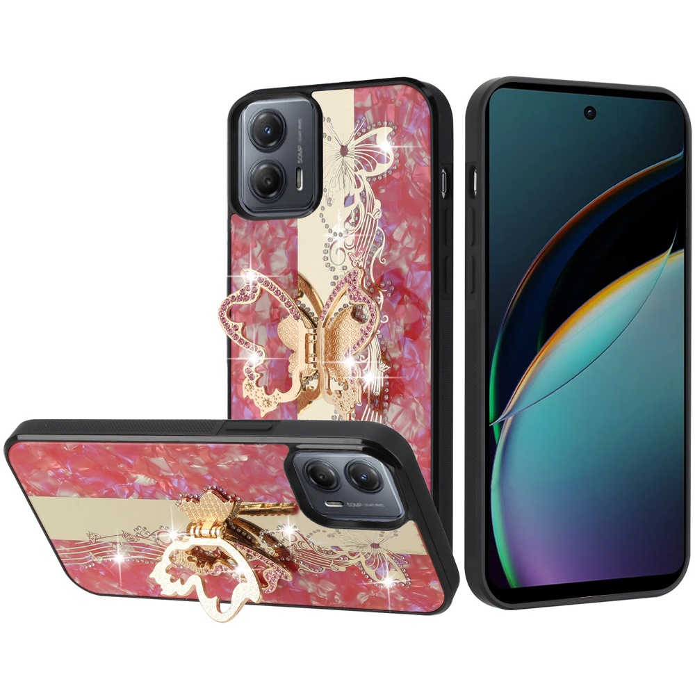 Motorola Moto G 5G 2024 SPLENDID Diamond Glitter Ornaments Engraving Case Cover - Enchanted Butterfly Red