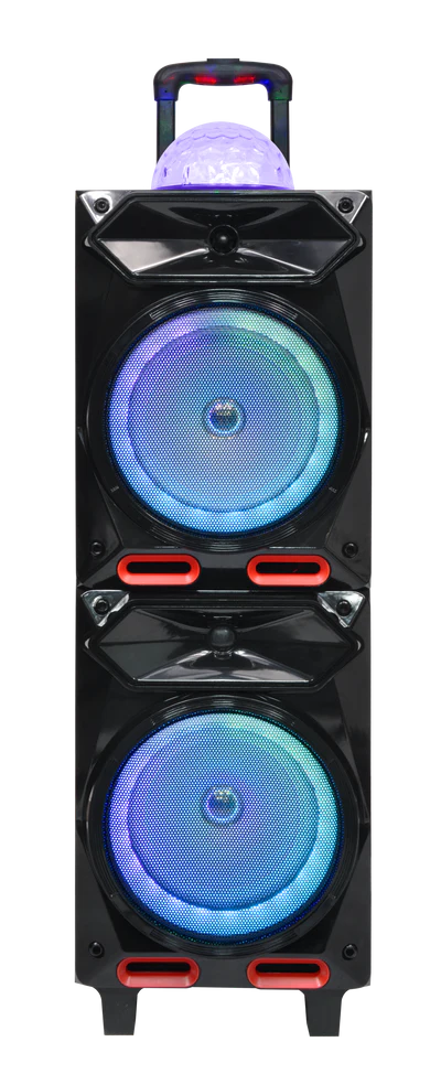 MAXPOWER MPD6207 8" X 2 Karaoke rechargeable speaker with LED dancing lights around the woofer, mic & remote