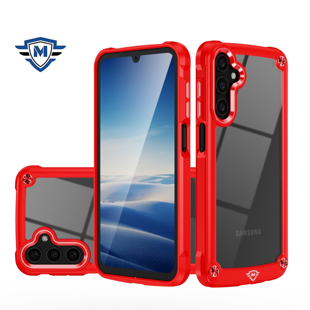 Samsung A15 5G METKASE Ultimate CaseX Transparent Hybrid Case with Metal Buttons And Camera Edges in Premium Slide-Out Package - Red