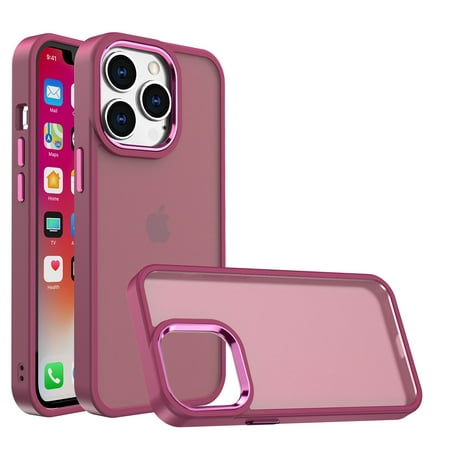 For iPhone 12 iPhone 12 Pro Polished Oil Thick Acrylic Metal Button Hybrid Case Cover - Burgundy
