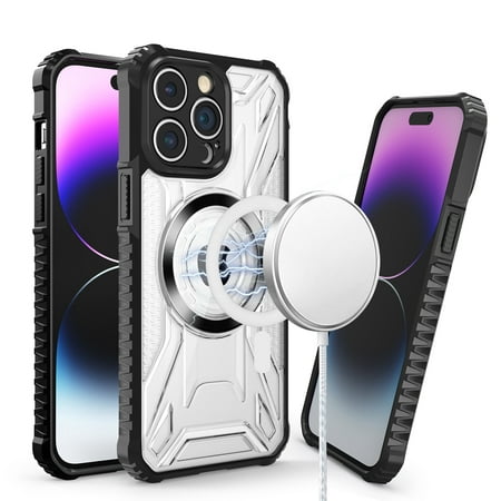 Apple Case iPhone 14 6.1" MagSafe Compatible CD Pattern Transparent Rugged Hybrid - Black