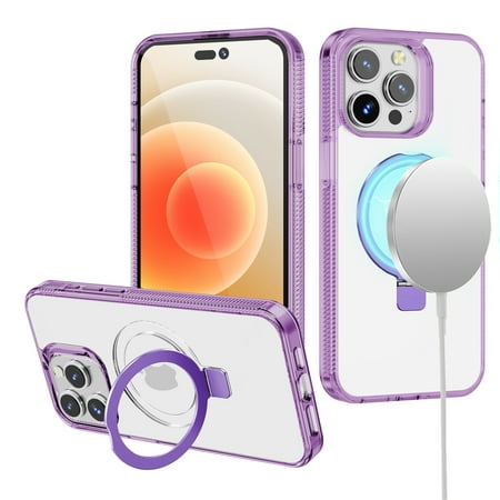 Apple Case iPhone 14 6.1" Dotted Edged Line Transparent HQ Magnetic Ring Stand Hybrid - Light Purple 