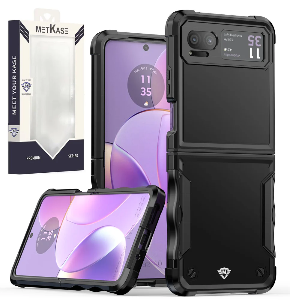 Metkase Exquisite Tough Shockproof Hybrid Case In Slide-Out Package For Motorola Razr 2023 - Black