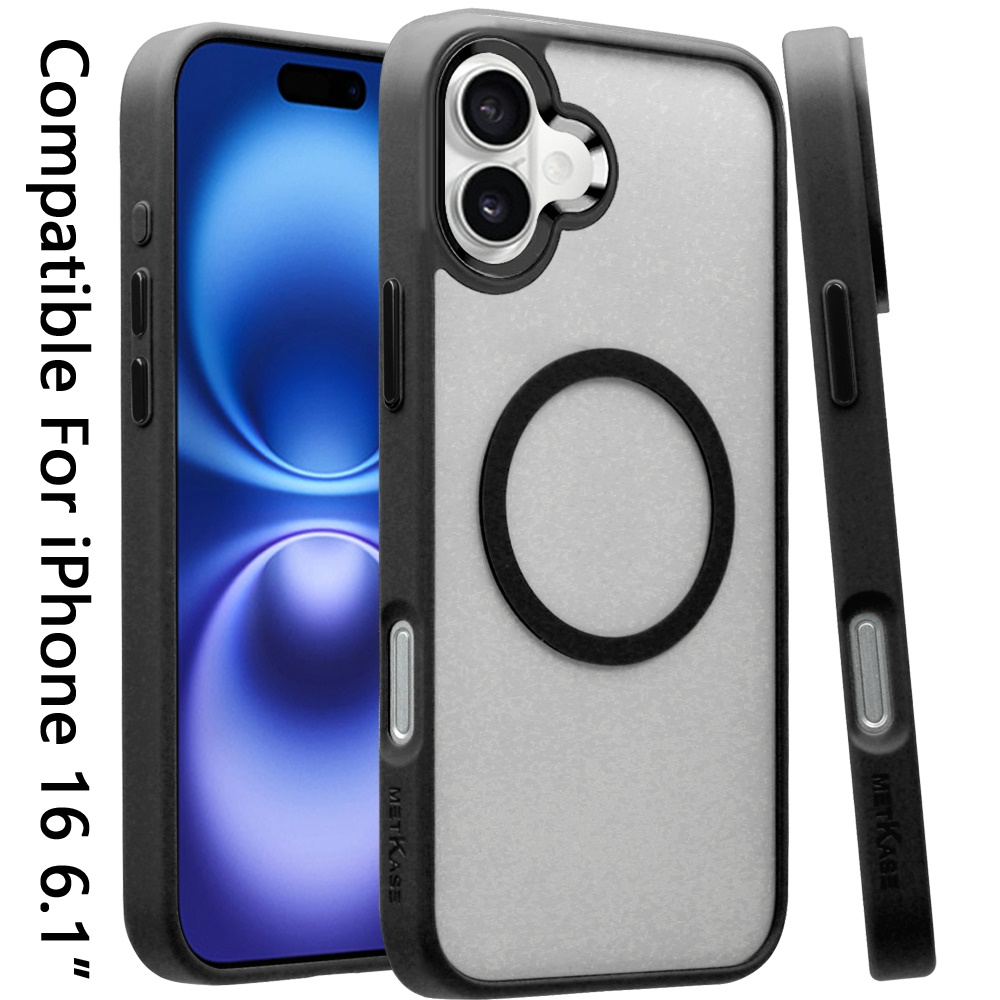 [METKASE] For iPhone 16 6.1 inch Magnetic CLARITY Transparent Hybrid - Black