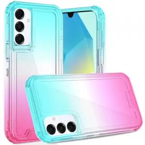 For Samsung A16 5G 3in1 Two Tone Shockproof Transparent Hybrid Case - Light Blue + Pink 