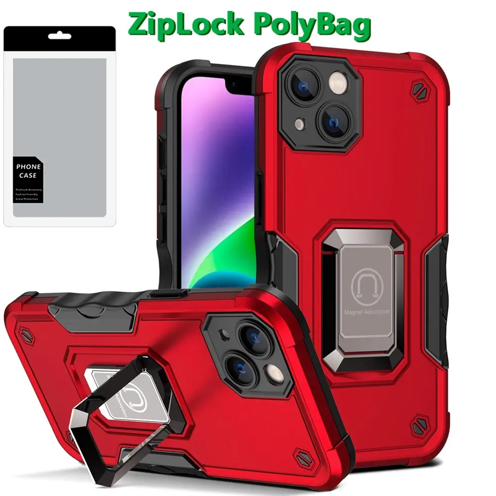 [PolyBag] For iPhone 13/14 OPTIMUM Magnetic Ring Stand Hybrid - Red 
