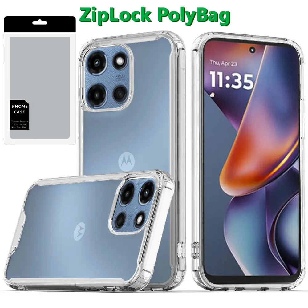 [PolyBag] For Motorola Moto G 5G 2025 Colored Shockproof Transparent Hard PC TPU Hybrid - Clear/Clear 