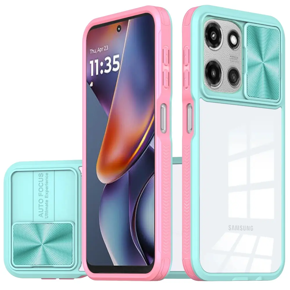 For Motorola Moto G 5G 2025 Fusion Transparent Clear Hybrid Case Cover - Pink/Blue 