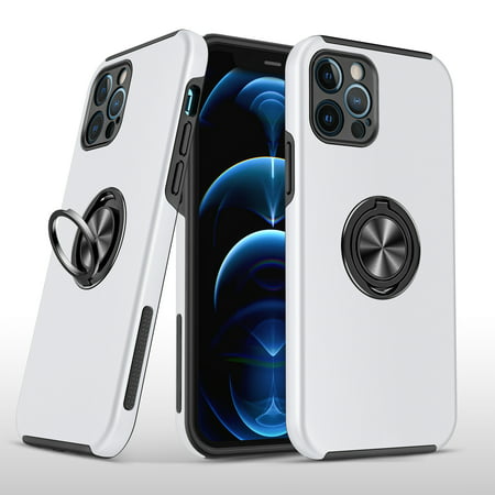 For iPhone 13/14 CHIEF Oil Painted Magnetic Ring Stand Hybrid Case Cover - Silver 