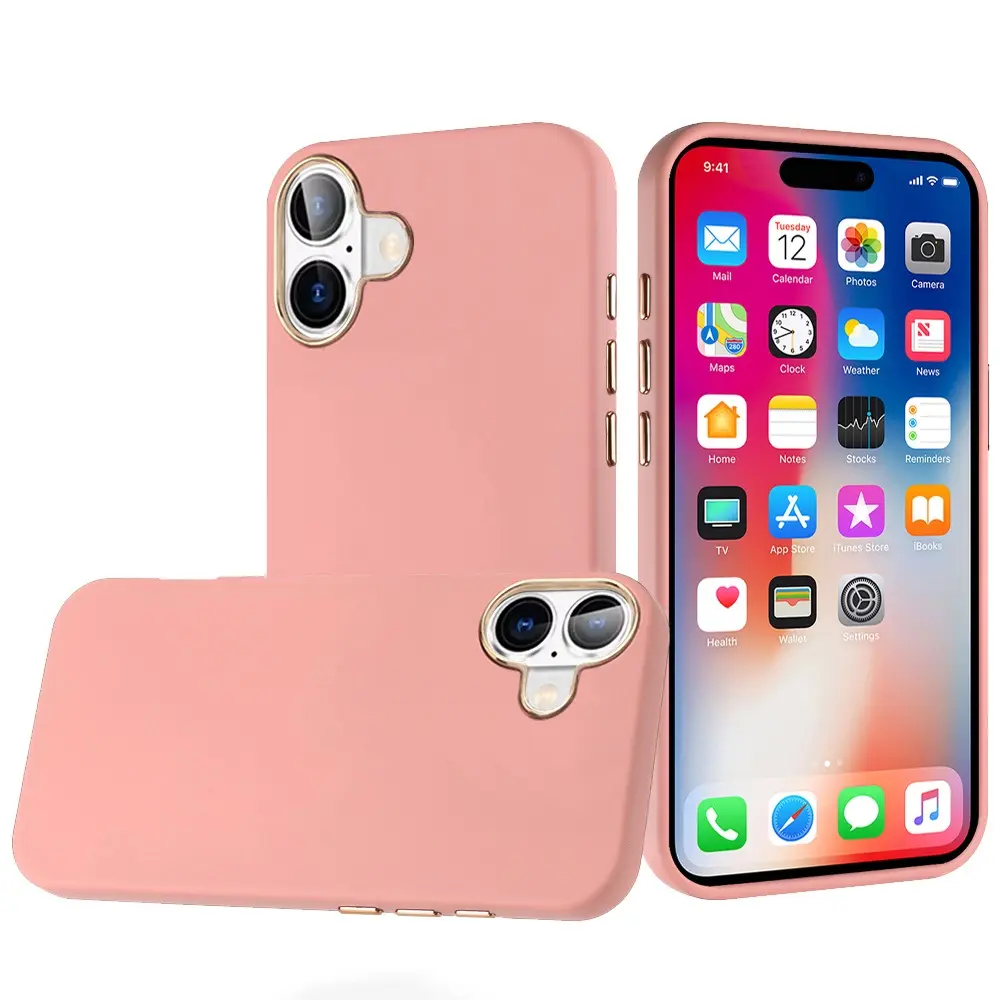 For iPhone 16 6.1 inch Classy Slick Chromed Around Hybrid Case Cover - Light Pink 