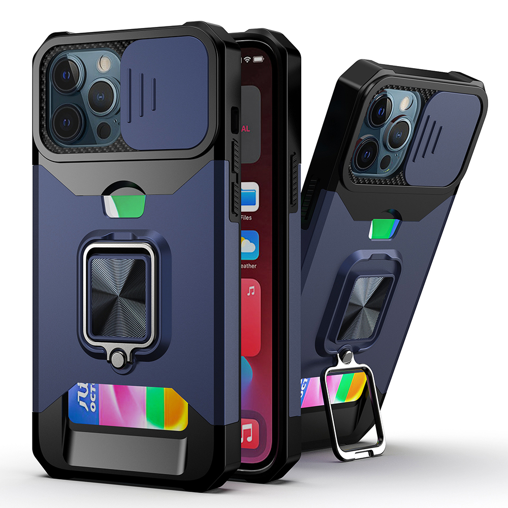 iPhone 11 Xi6.1 Multi-functional Card Magnetic Ring Stand Hybrid Camera Case Cover - Blue