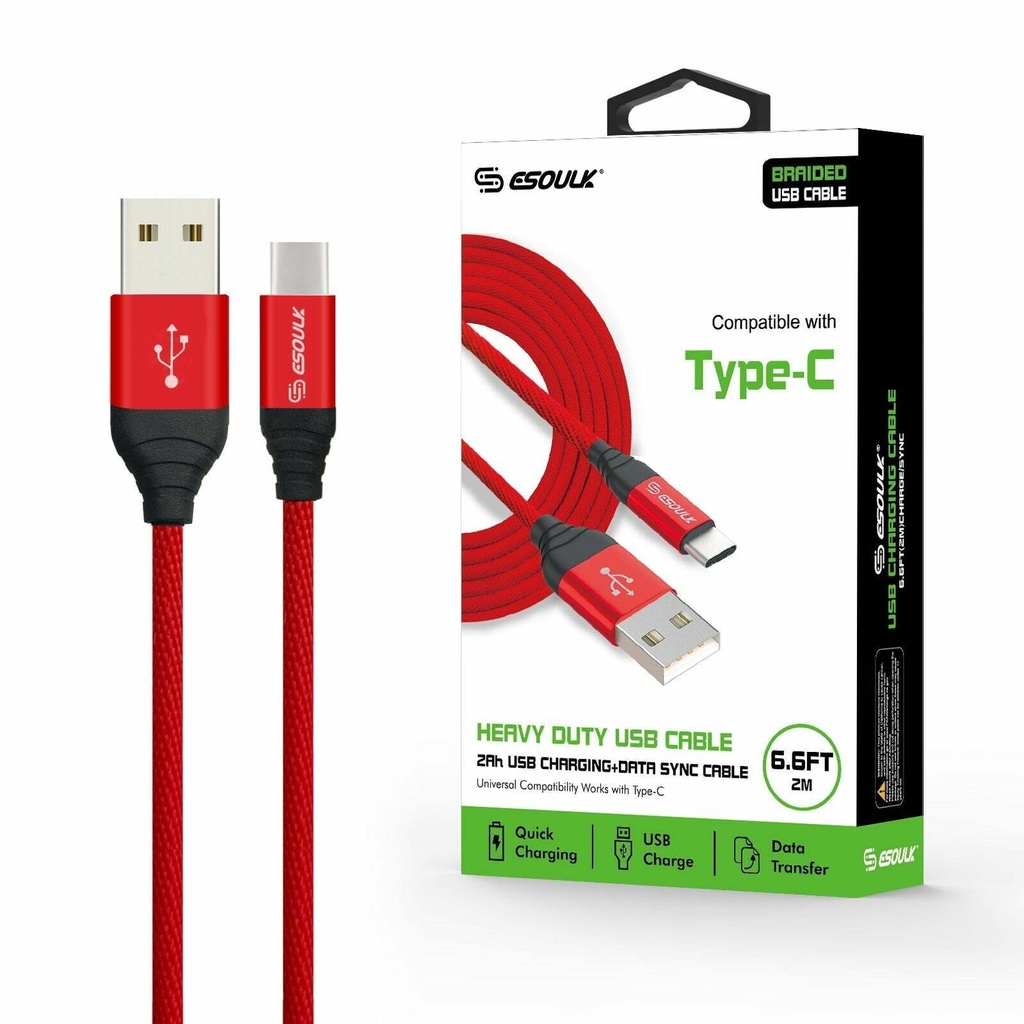 Esoulk 6.6ft Charging Cable For Type-C RED