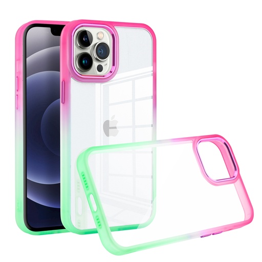 [QBRADNT-IP14-HTL] iPhone 14 6.1" Radiant Two Tone Transparent Thick Hybrid Case Cover -
Hot Pink/Teal