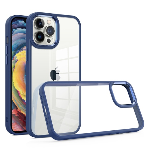 [QBFNST-14PRMX-Blue] iPhone 14 PRO MAX 6.7" Finest Transparent Thick Acrylic Hybrid Metal
Buttons Cover Case - Blue