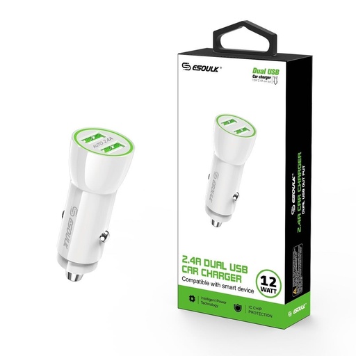 [712836439762] Car Charger Dual USB Ports-White