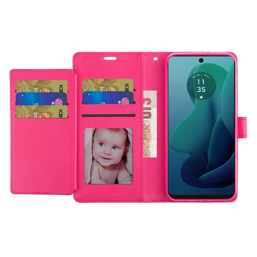 [QBWMS-24MG5g-Hpnk] Motorola Moto G 5G 2024 Wallet ID Card Holder Case Cover - Hot Pink