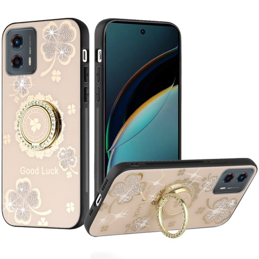 [QBSPLNDX-24MG5g-GGLF] Motorola Moto G 5G 2024 SPLENDID Diamond Glitter Ornaments Engraving Case Cover - Good Luck Floral Gold
