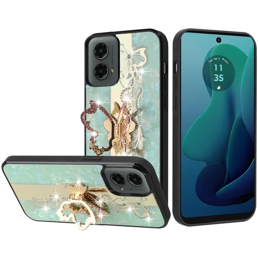 [QBSPLNDX-24MG5g-MEBK] Motorola Moto G 5G 2024 SPLENDID Diamond Glitter Ornaments Engraving Case Cover - Enchanted Butterfly Mint