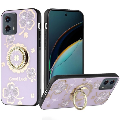 [QBSPLNDX-24MG5g-PGLF] Motorola Moto G 5G 2024 SPLENDID Diamond Glitter Ornaments Engraving Case Cover - Good Luck Floral Purple
