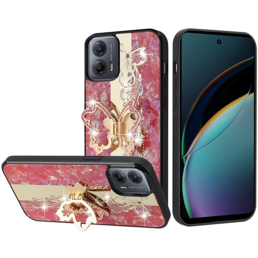 [QBSPLNDX-24MG5g-REBK] Motorola Moto G 5G 2024 SPLENDID Diamond Glitter Ornaments Engraving Case Cover - Enchanted Butterfly Red
