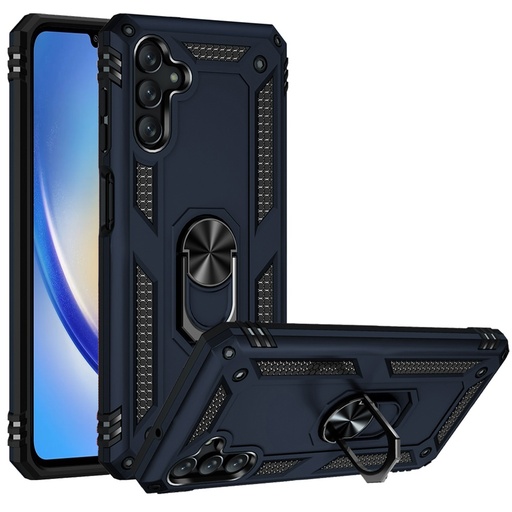 [QBRNGHY-A15-Blue] Samsung A15 5G Ring Magnetic Kickstand Hybrid Case Cover - Blue