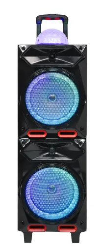 [MPD6207-BK] MAXPOWER MPD6207 8" X 2 Karaoke rechargeable speaker with LED dancing lights around the woofer, mic & remote