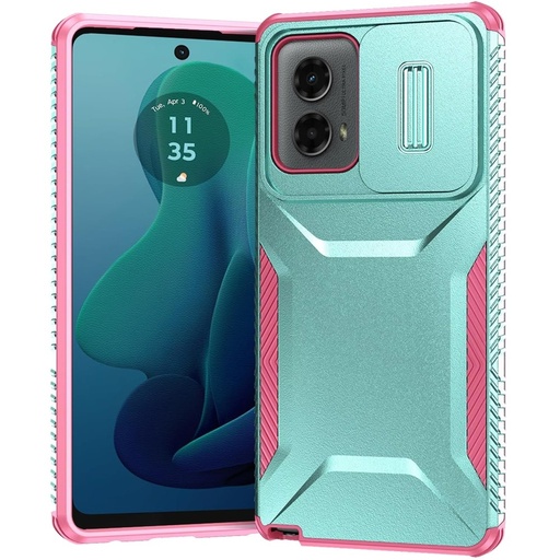 [QBUDSGN-24MG5g-TLPNK] Motorola Moto G 5G 2024 Ultimate U Design Hybrid with Camera Window Covering - Teal+Pink