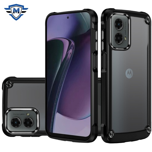 [MKCASEX-24STYL5G-BK] Motorola Moto G Stylus 5G 2024 METKASE Ultimate CaseX Transparent Hybrid Case with Metal Buttons And Camera Edges in Premium Slide-Out Package - Black
