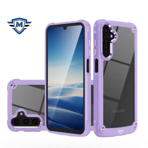 [MKCASEX-A15-LPRP] Metkase Ultimate Casex Transparent Hybrid Case With Metal Buttons And Camera Edges In Premium Slide-Out Package For Samsung A15 5G - Light Purple