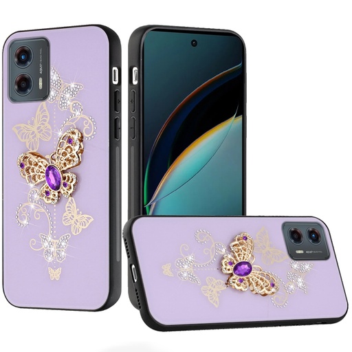 [QBSPLNDX-24MG5g-PGRD]  Motorola Moto G 5G 2024 SPLENDID Diamond Glitter Ornaments Engraving Case Cover - Garden Butterflies Purple