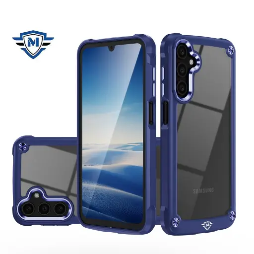 [MKCASEX-A15-BLUE] Metkase Ultimate Casex Transparent Hybrid Case With Metal Buttons And Camera Edges In Premium Slide-Out Package For Samsung A15 5G - Blue