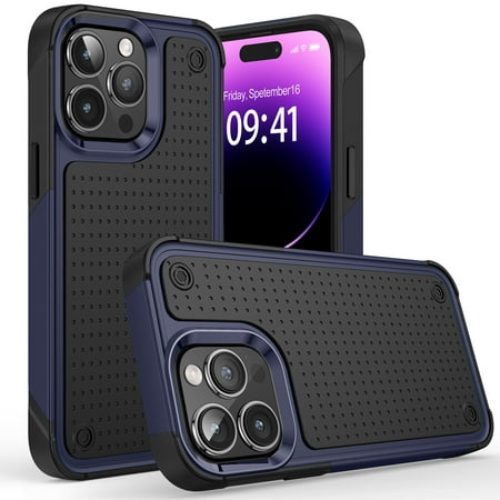 [QBDOTHY-iP126.1-BKBlue] For iPhone 12 iPhone 12 Pro Dot Thick Beautiful Hybrid Case Cover - Blackblue
