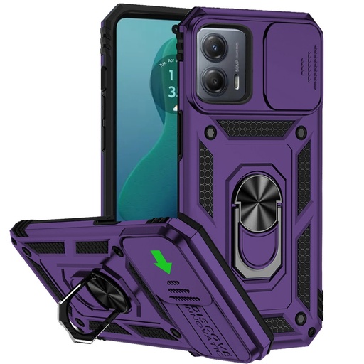 [QBWELL-24MG5g-Prp] Motorola Moto G 5G 2024 Well Protective Magentic Ring Stand Camera Protective Cover Case - Purple