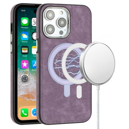 [MGNOVA-iP126.1-Prp] For iPhone 12 iPhone 12 Pro Fashion Chrome Edged Camera Magnetic Circle Pu Leather Hybrid - Purple