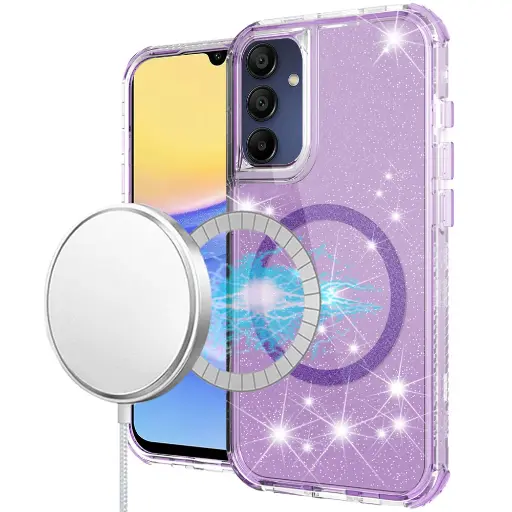 [MGMAYGLTR-A15-PRP] Samsung Galaxy A15 5G 3-in-1 Magsafe Glitter Hybrid Case - Purple