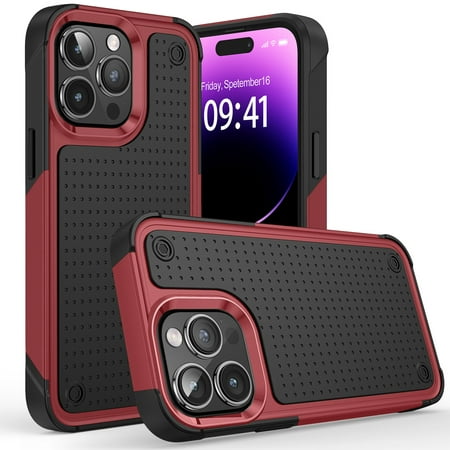 [QBDOTHY-iP126.1-BKRed] For iPhone 12 iPhone 12 Pro Dot Thick Beautiful Hybrid Case Cover - Blackred