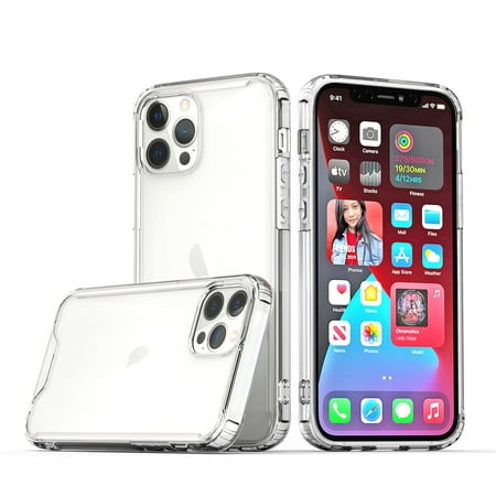 [QBCLTPU-iP126.1-ClrClr] For iPhone 12 iPhone 12 Pro Colored Shockproof Transparent Hard Pc Tpu Hybrid Case Cover - Clearclear