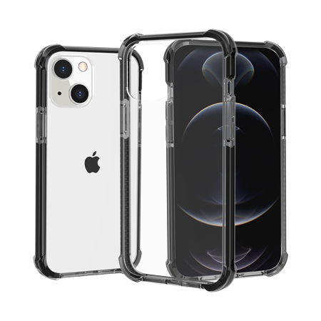 [QBACRY-iP126.1-BK] For iPhone 12 iPhone 12 Pro Open Camera Hole Acrylic Tough 2.5mm Transparent Shockproof Hybrid Case Cover - Black