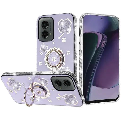 [Moto G Stylus 2024] Motorola Moto G Stylus 5G (2024) Splendid Glitter with Diamonds Edges Hybrid Case - Purple
