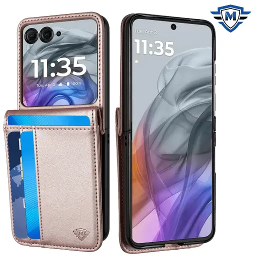 [Moto Razor 2024] Metkase Card Slot Wallet Holder Case Cover In Slide-Out Package For Motorola Razr 2024 - Rose Gold