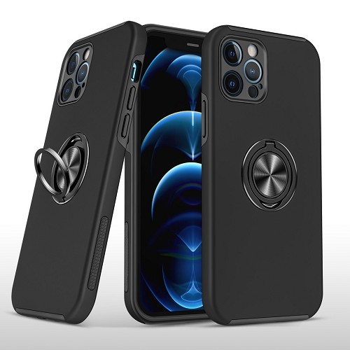 [Iphone 14] Chief Oil Painted Magnetic Ring Stand Hybrid Case for iPhone 14 - Retail Packaging Black 