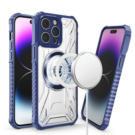 [MGCDPT-IP14-BLUE] Apple Case iPhone 14 -IPHONE 13 6.1" MagSafe Compatible CD Pattern Transparent Rugged Hybrid - Dark Blue