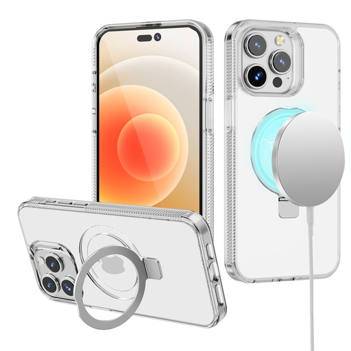 [MGDOT-IP-14-CLR] Apple Case iPhone 14- IPHONE 13  6.1" Dotted Edged Line Transparent HQ Magnetic Ring Stand Hybrid - Clear