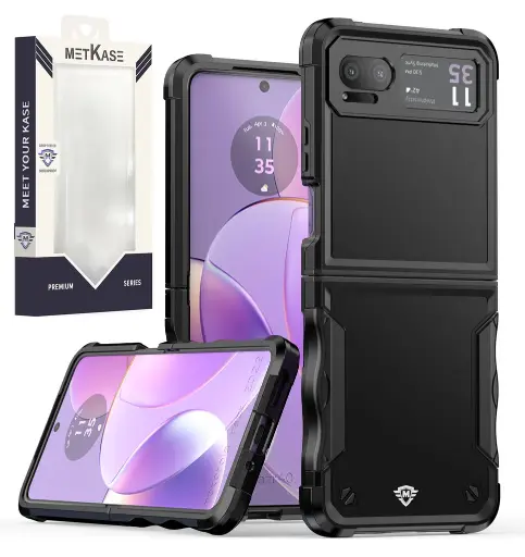 [Moto razr 2023] Metkase Exquisite Tough Shockproof Hybrid Case In Slide-Out Package For Motorola Razr 2023 - Black