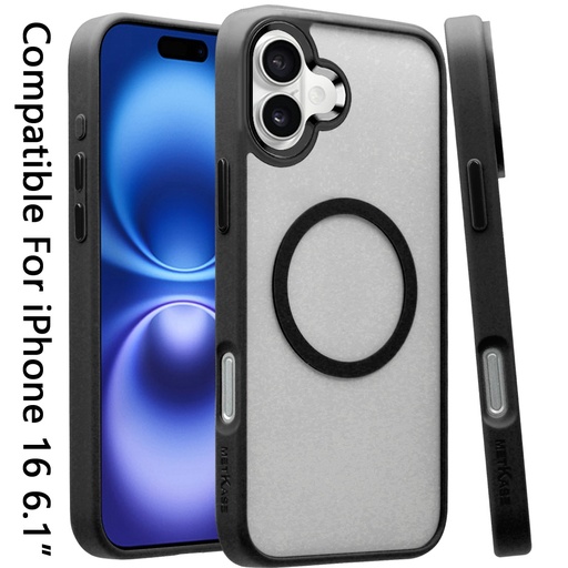 [Iphone 16 case] [METKASE] For iPhone 16 6.1 inch Magnetic CLARITY Transparent Hybrid - Black
