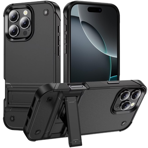 [QBTHNDR-MAX16-BK] iPhone 16 Pro Max 6.9 inch Thunder Kickstand Hybrid Case Cover - Black