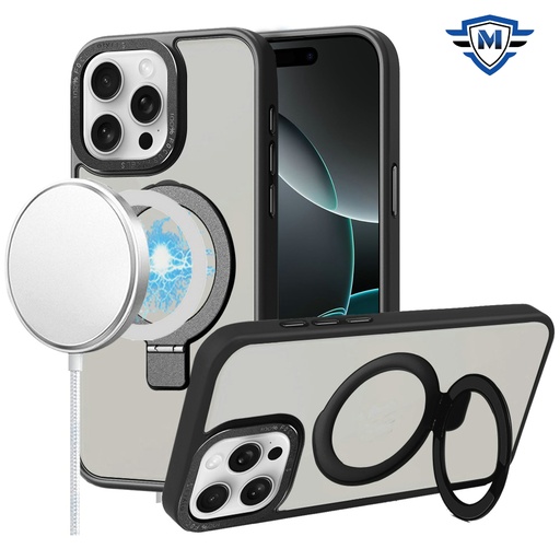 [MKMGMETL-MAX16-BK] iPhone 16 Pro Max 6.9 inch METKASE Metal Chrome Kickstand [Magnetic Circle] Shockproof Matching Camera Hybrid in Slide-Out Package - Black