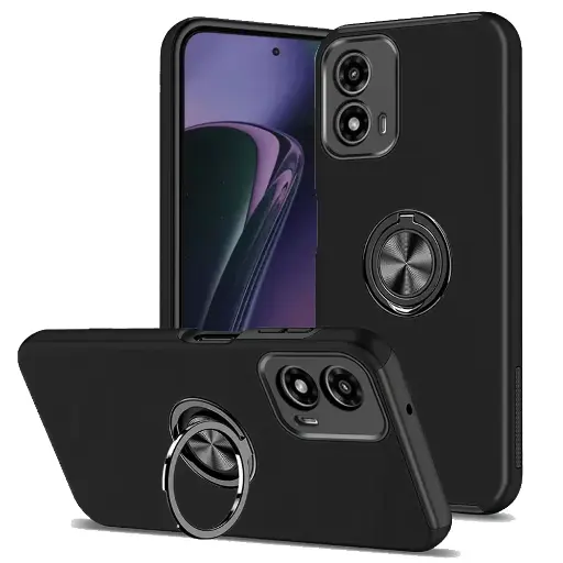 [QBCHIEF-24STYL5G-BK] HR Premium Chief Oil Painted Magnetic Ring Stand Hybrid Case Cover For Motorola Moto G Stylus 5G 2024 - Black