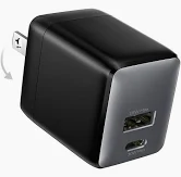 [Wall charger USB and Type C Black] Black Power Adapter USB and Type C - Wall